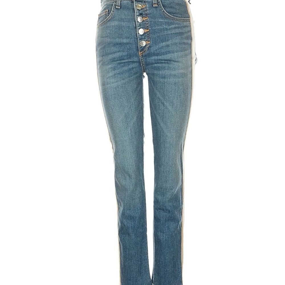 verionica beard debbie 10” skinny jeans button fly size 27/4 blue side stripe